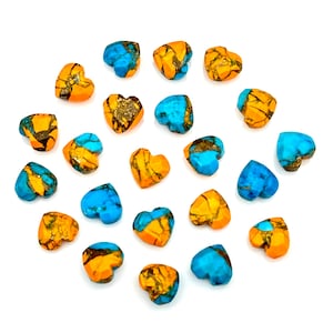 Beautiful Oyster Copper Turquoise Heart Shape Beads, Faceted Orange Turquoise Hearts, Carved Gemstones, 8 MM Jewelry Making Heart Charms
