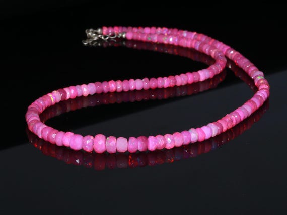 オパールビーズネックレス 派手なピンクラベンダーエチオピアオパールビーズネックレス