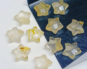 Naturlig gyllene rutil snidad stjärnformad briolet, handsnidade fasetterade stjärnformade pärlor ädelsten för smycken, lösa stjärnberlocker, 10 MM