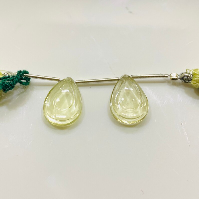 2 Pcs Strand Carved Gemstone Gemstone Beads For Jewellery LQ-25 AAA Quality 100/% Natural Lemon Quartz Pear Shape Carving Beads