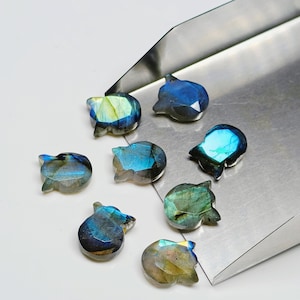Natural Flashy Labradorite Cat Face Carving, Craft Making Kitty Shape Charms Beads, Faceted Handmade Carved stone Jewelry Making Beads12x10