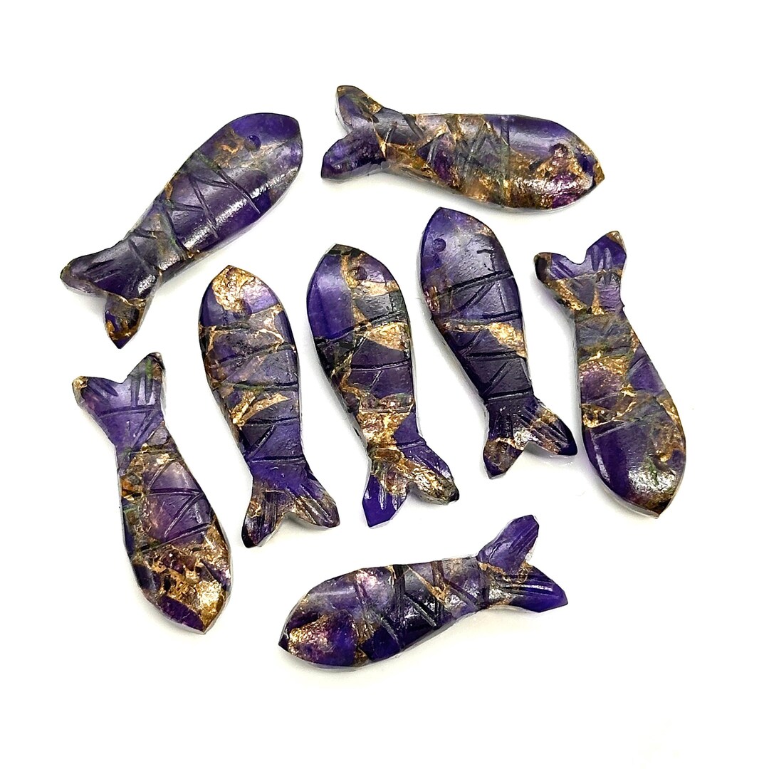 Carved Copper Amethyst Fish Beads: 25mm Briolette Charms - Etsy