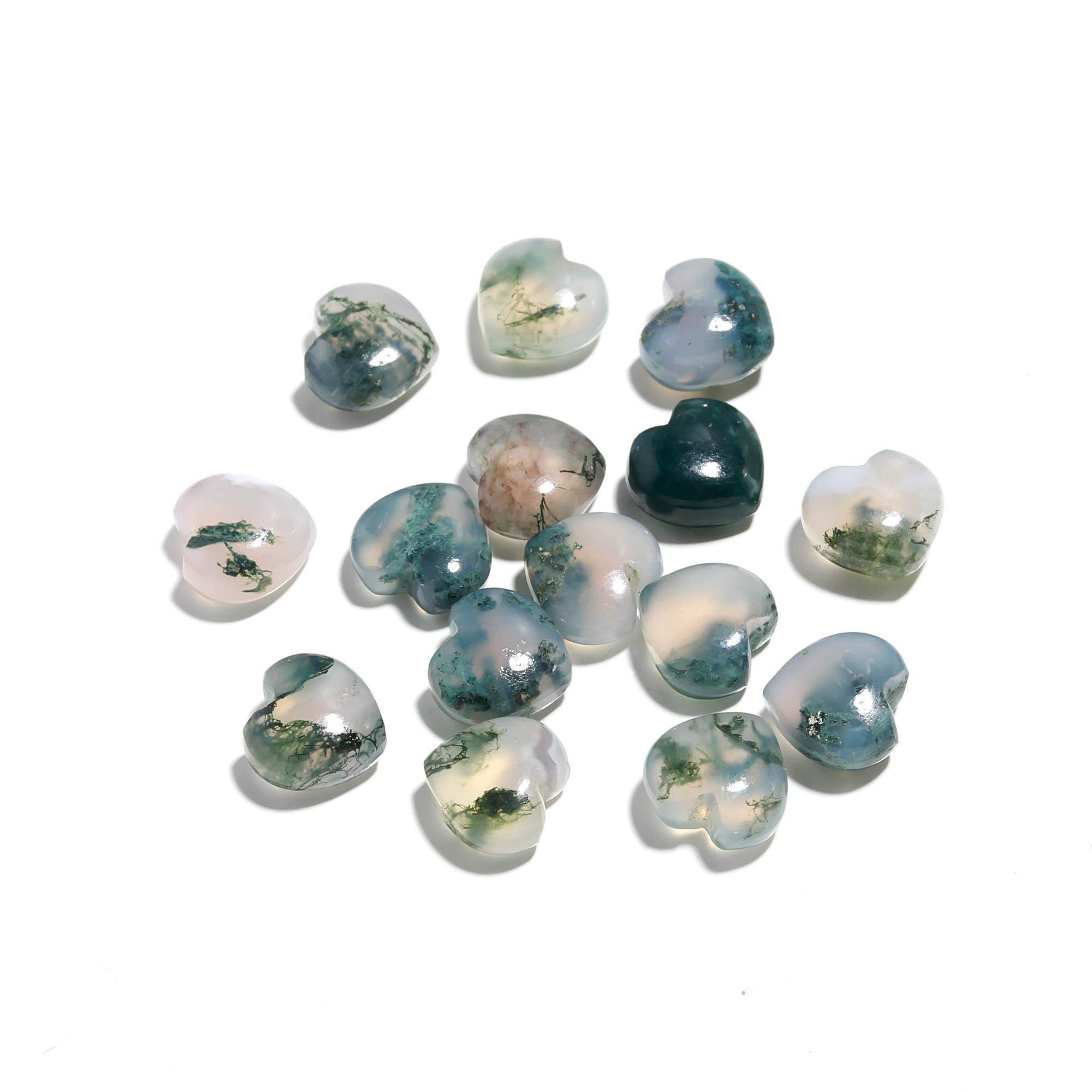 Natural Moss Agate Heart Shape Beads, Tree Agate Heart Shape
