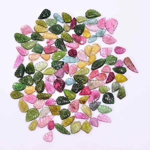 10 pcs Gorgeous Natural Multi Tourmaline leaf Carved Loose Gemstone, leaf carving For Jewelry 8X6 7x10mm