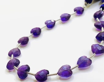 Natural Purple Amethyst Quartz Faceted Heart Shape Briolette BeadsGemstone Beads,Jewelry Making Beads 7X7mm To 9X9mm Approx 10 Inch Strand