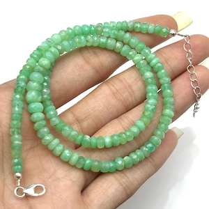 Natural Chrysoprase Beaded Necklace, Green Chrysoprase Faceted Rondelle Beads Necklace, 4 MM Beads Jewelry, Gift For Women, Bridesmaid Gift