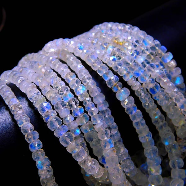 Faceted Rainbow Moonstone Rondelle Beads: 4-5 mm, 4 Inch Strand