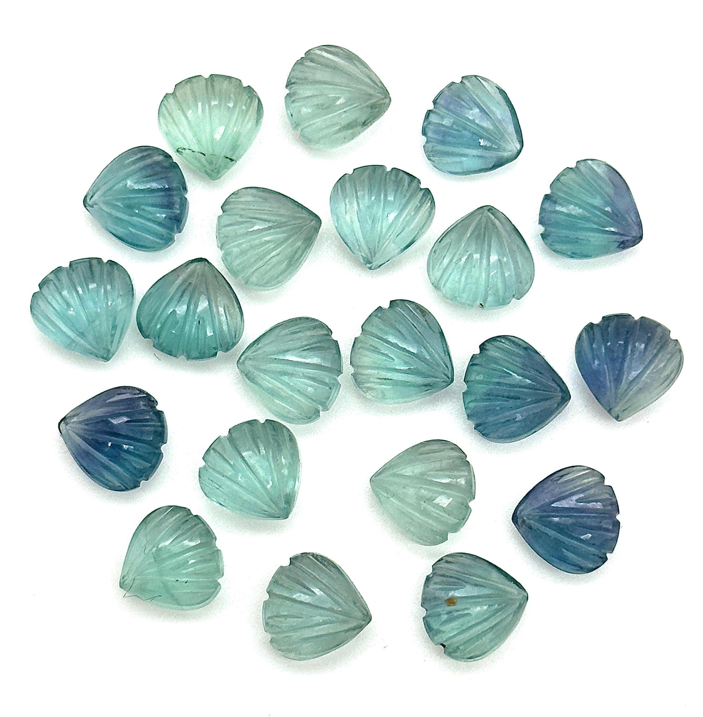 かわいい小さなグリーンフローライトシェルシェイプビーズ、8 MM手彫り