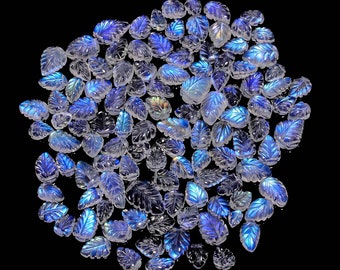 2,3,4,5 Pcs AAA+ Quality Natural Flashy Rainbow Moonstone Leaf Shape Carving, 5X7-7X11 Approx, Blue Fire Moonstone Wholesale Briolette Beads