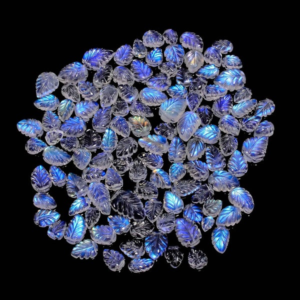 2,3,4,5 Pcs AAA+ Quality Natural Flashy Rainbow Moonstone Leaf Shape Carving, 5X7-7X11 Approx, Blue Fire Moonstone Wholesale Briolette Beads