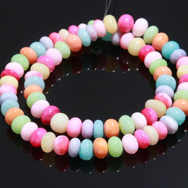 Colorful Multi Opal Smooth Rondelle Beads, Rainbow Opal Gemstone Beads, Dyed Opal Beads for Jewelry Making, 16 Inches, 7-9 MM