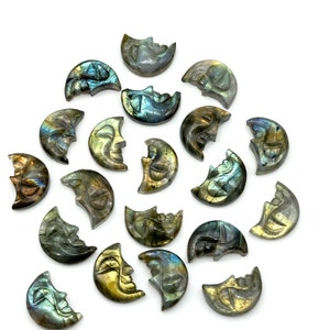 AAA Naturlig Labradorit Månansikte, Pråliga Labradorit Sniderier, 18 x 13 MM, Smyckestillverkning Snideri Ädelsten, Snidad Ansiktskristall, Ansiktsberlock bild 3
