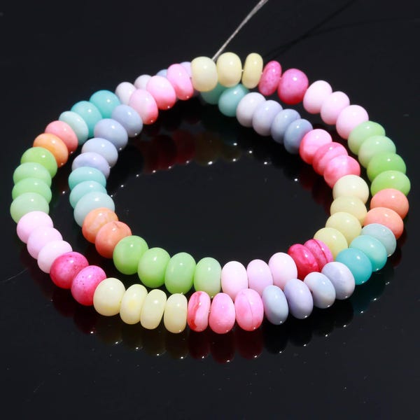 Candy Opal Smooth Rondelle Beads, Multi Color Opal Gemstone Beads, Dyed Opal Beads for Jewelry Making, 16 Inches, 7-9 MM