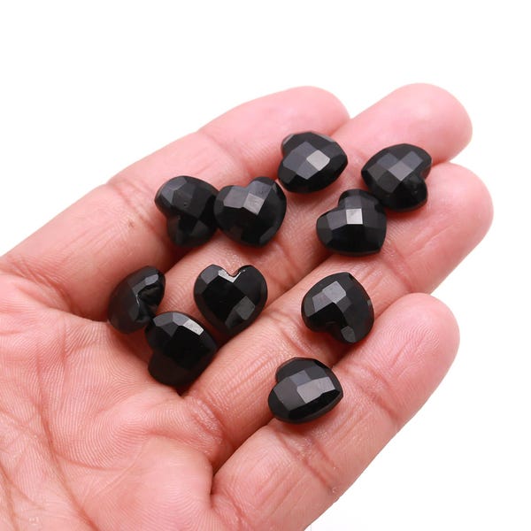 Black Onyx Faceted Heart Shape Beads, AAA Black Onyx Jewelry Making Loose Heart Beads, Wholesale Beads, 12 MM