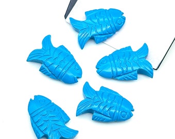 Blue Turquoise Carved Fish Shape Gemstone, Hand Carved Fish Shape Gemstone, Jewelry Making Gemstones, 17X26 MM, Blue Fish Charm For Pendant