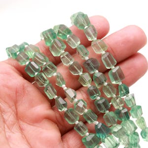 Perle di fluorite verde AAA sfaccettate burattate ~ Perle di fluorite naturale a forma di pepita, 5x7-6x8 mm ~ Filo da 8" per la creazione di gioielli, perle all'ingrosso