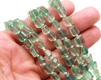AAA Green Fluorite Faceted Tumble Gemstone Beads ~ 5X7-6X8MM Natural Fluorite Nuggets Shape Beads ~ 8" Strand Jewelry Making Wholesale Beads