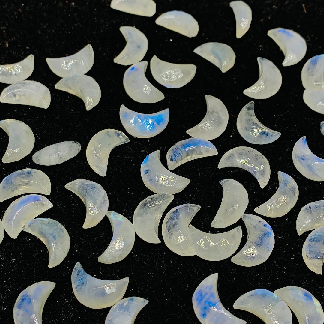 2,3,4,5,6 Pcs Rainbow Moonstone Faceted Moon Shape Beads, Hand Carved