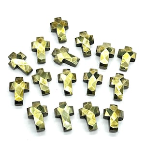 1,2,3,4,5 pcs Natural Pyrite Cross Shape Gemstone Beads, Faceted Cross Shape Carving Beads, 15X10 MM Cross Shape Charms, Energy Pyrite Beads