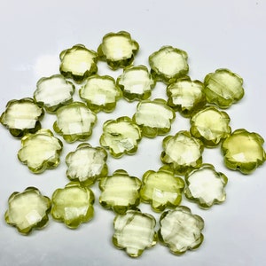 2,3,4,5 Pcs Natural Lemon Quartz Hand Carved Flower Shape, Carved Flower Shape Gemstone For Jewellery, Flower Shape Gemstone, 10 mm
