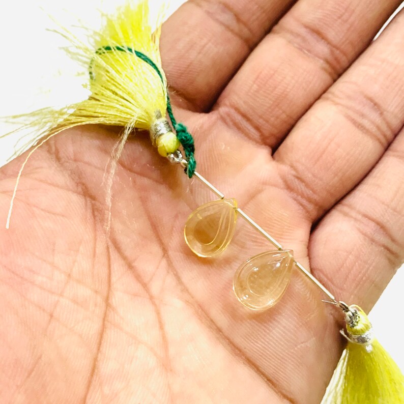 2 Pcs Strand Carved Gemstone Gemstone Beads For Jewellery LQ-25 AAA Quality 100/% Natural Lemon Quartz Pear Shape Carving Beads