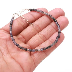 Natural Iolite Beaded Bracelet, Faceted Iolite Beads Bracelet, Gemstone Silver Bracelet/Anklet, Yoga & Meditation Bracelet, 3 MM