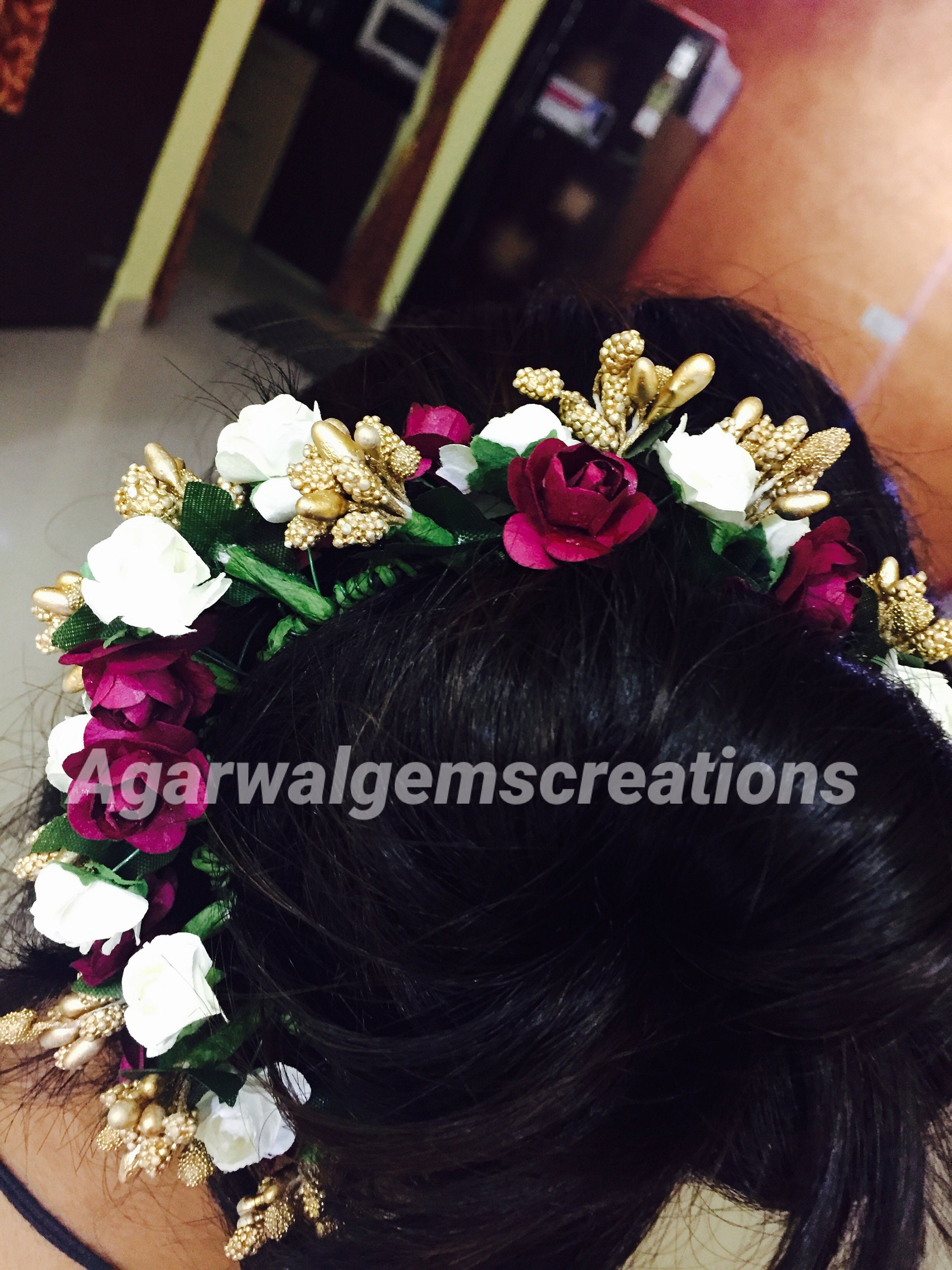 Rose hair Gajra floral Veni flower hair accessories bridal Etsy