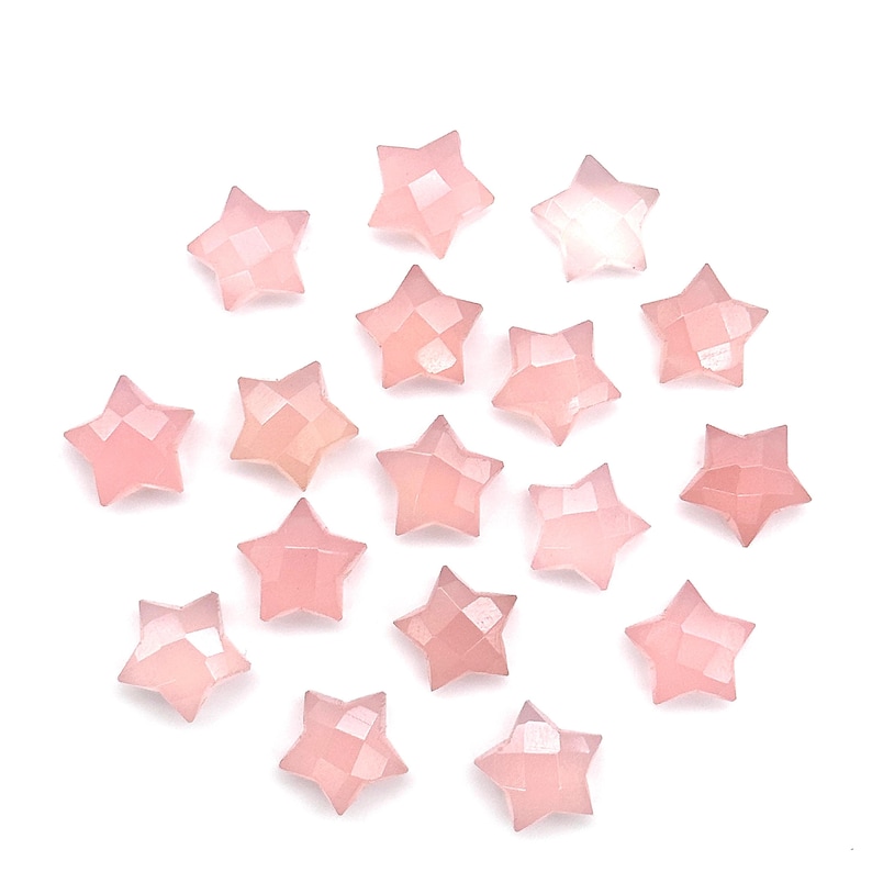Splendide briolette a forma di stella in calcedonio rosa, perline a stella sfaccettate rosa intagliate a mano, ciondoli con pietre preziose a forma di stella, perline a stella sfuse da 10 mm immagine 1
