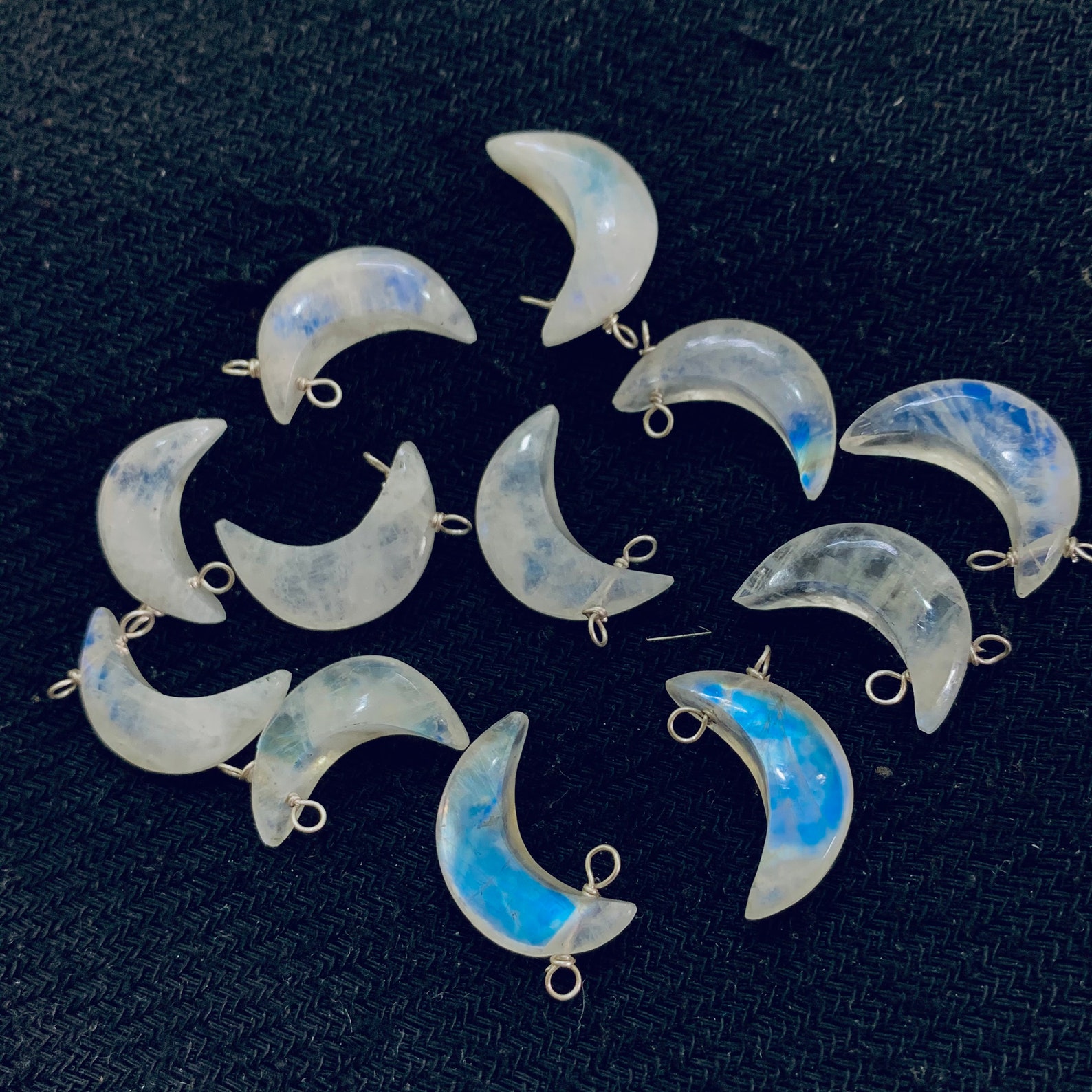 Natural Rainbow Moonstone Moon Shape Carved Gemstone Jewellery Etsy