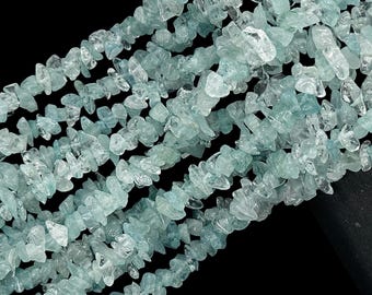 Natural Aquamarine Uncut Beads Strand, AAA Aquamarine Chips Beads for Jewelry Making, 16" Inch Aquamarine Uncut Chip Beads, Freeform Uncuts