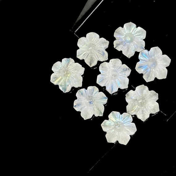 Natural Rainbow Moonstone Flower Shape Beads, Flashy Moonstone Flower Carving, Hand Carved Flower for Jewelry Making, 12 MM Floral Gemstones
