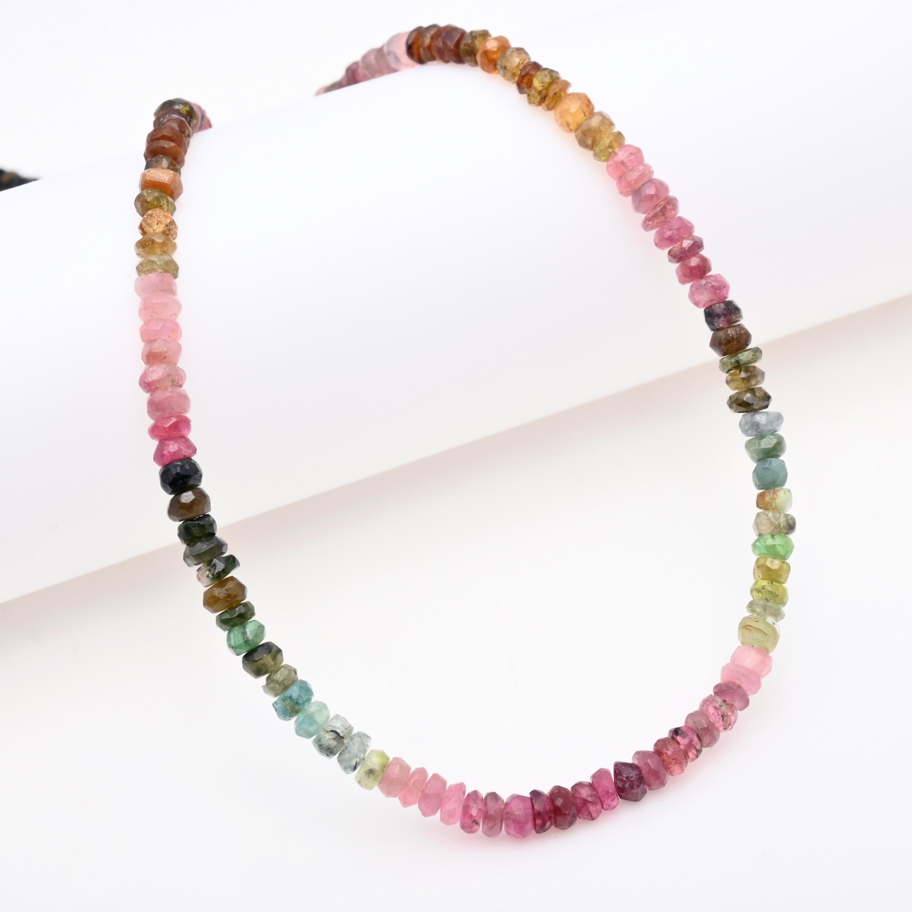 Watermelon Tourmaline Gemstone Beaded Necklace, Multi Tourmaline Rondelle Beads Necklace, 3-3.5 MM Tourmaline Gemstone Necklace Women's Gift