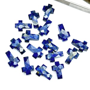 Lapis Lazuli Cross Shape Gemstone Beads, Faceted Cross Carving Beads, Healing Gemstone Beads, Holy Cross Loose Beads, Power Beads 15X10 MM