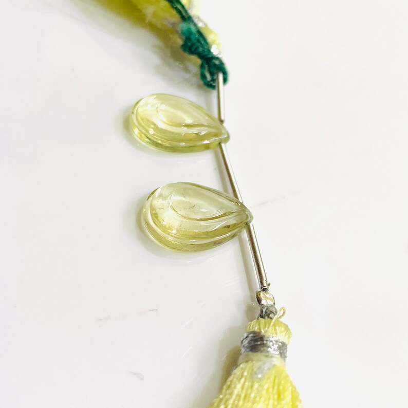 2 Pcs Strand Carved Gemstone Gemstone Beads For Jewellery LQ-25 AAA Quality 100/% Natural Lemon Quartz Pear Shape Carving Beads