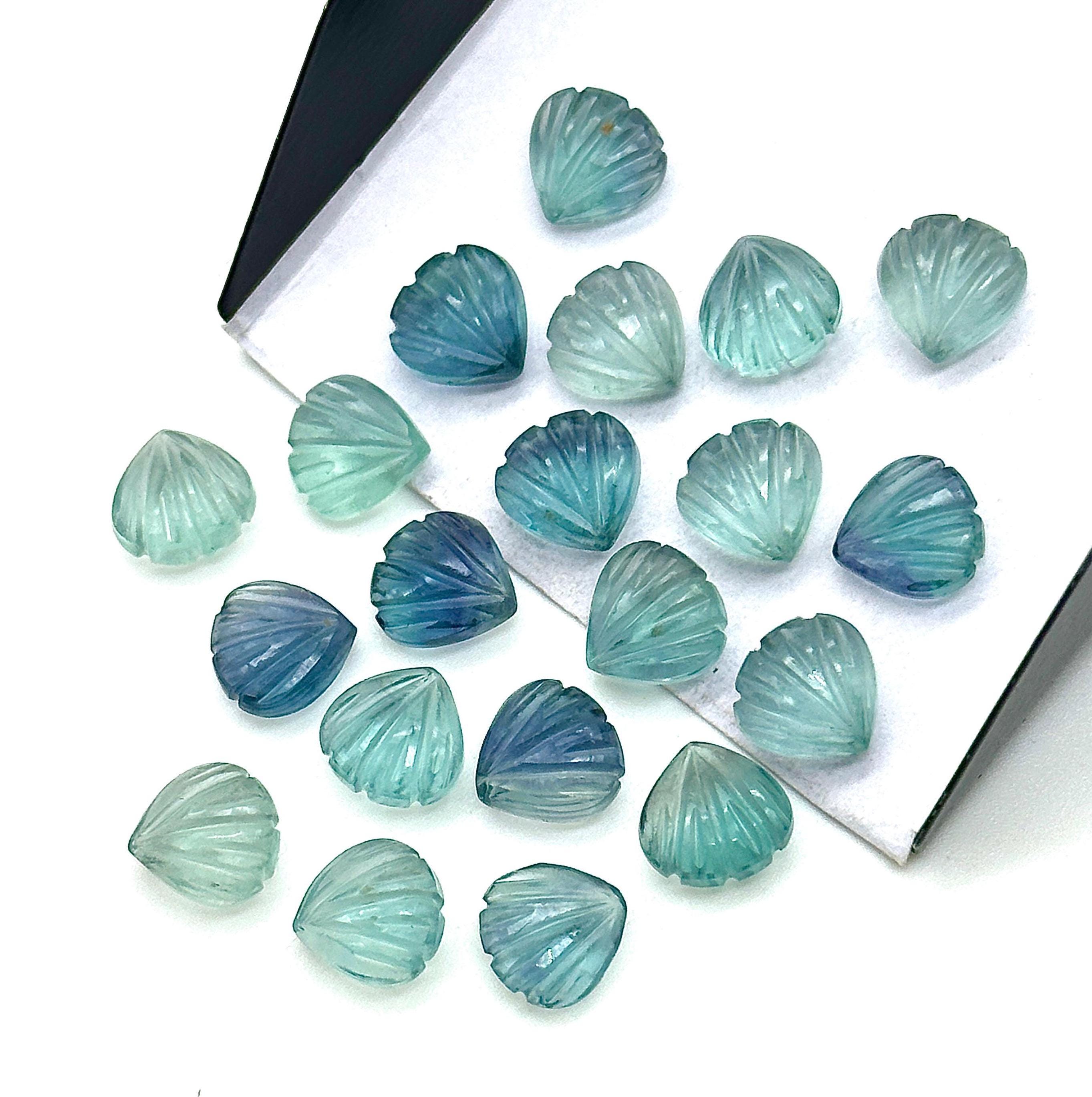 かわいい小さなグリーンフローライトシェルシェイプビーズ、8 MM手彫り