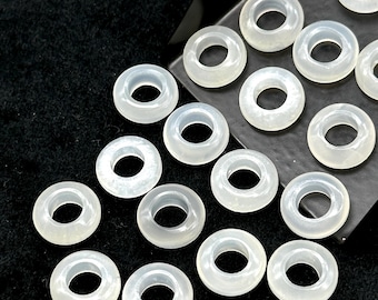 Natural White Moonstone Donut Shape Gemstones, Moonstone Donut Carving, Healing Gemstone Beads, 12 mm Moonstone Smooth Donut Beads