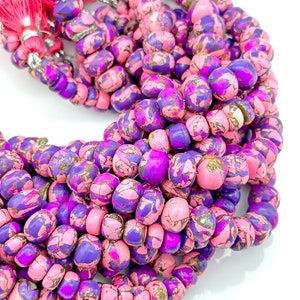 Purple Pink Copper Turquoise Beads, Copper Tuquoise Smooth Rondelle Beads, 8-10 mm, 4 Inch Line, Wholesale Beads, Jewelry Making Beads