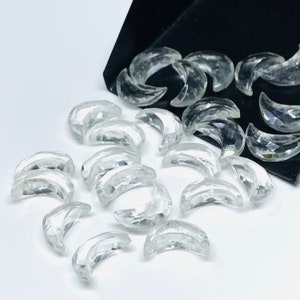 2,3,4,5,6 pcs Natural Crystal Quartz Faceted Moon Shape Beads, Carved Moon Shape Gemstones, Loose Carving Moon Beads 12 MM Celestials Beads