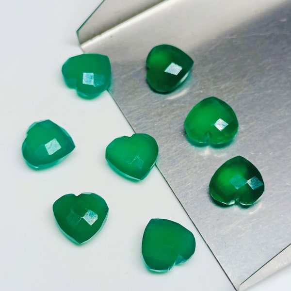 5,6,7,8,9,10 Pcs 100% Natural Green Onyx Heart Shape Faceted Gemstone, hand carved Faceted Gemstone, loose Gemstone For Jewellery 8 mm