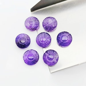 2,3,4,5pcs 100% Natural Amethyst Fancy Shape Carved Gemstone, Loose Gemstone, coin Shape Gemstone for Jewlery, Carved Gemstone 11 mm