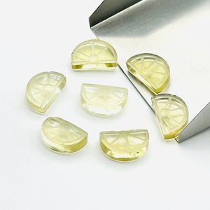 Natural lemon Quartz Slices, Half Lemon Shape Gemstone, Carved Fruit Shape Gemstone, Lemon Quart Carvings 13.5x9 MM, Fruit Cut Stones
