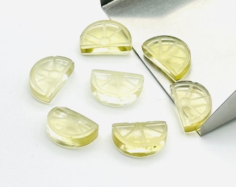 Natural lemon Quartz Slices, Half Lemon Shape Gemstone, Carved Fruit Shape Gemstone, Lemon Quart Carvings 13.5x9 MM, Fruit Cut Stones