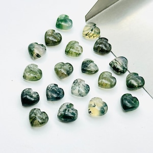 Cuentas de ágata musgosa natural en forma de corazón ~ Cuentas lisas tipo briolette en forma de corazón ~ Gema suelta para joyería ~ Cuentas de corazón de 8 mm