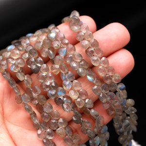 Flashy Labradorite Heart Shape Briolettes, Labradorite Heart Shape Beads, 6&quot; Faceted Heart Beads, 5-6 MM Gemstone Jewelry Making Beads