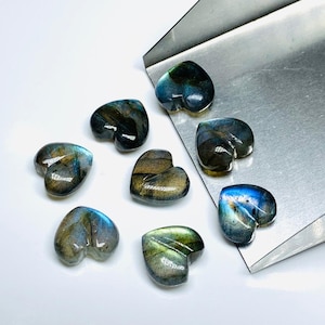 2,3,4,5,6 piezas Piedra preciosa en forma de corazón de labradorita 100% natural, piedra preciosa en forma de corazón natural, piedra preciosa para joyería, 11 mm (aprox.)