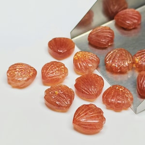 Genuine Sunstone Shell Shape Beads, Shell Shape Gemstone For Jewelry and Earring Making, 12 MM Sunstone Carved Shell Stones, Shell Charms