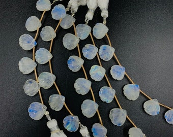 Natural Rainbow Moonstone Sea Shell Shape Gemstone, Flashy Rainbow Shell Beads For Jewelry Making, 12MM Carved Blue Fire Rainbow Moonstone