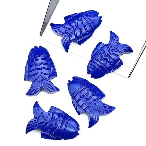 Natural Lapis Lazuli Fish Carving Gemstone, Hand Carved Fish Shape Gemstone, Healing Lapis Lazuli 17X26 MM Blue Fish Charm Best For Jewelry
