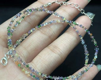 Natural Herkimer Diamond Necklace, Mix Herkimer Diamond Rough Beads Necklace, Sterling Silver Necklace For Women&#39;s, Gemstone Beads Necklace