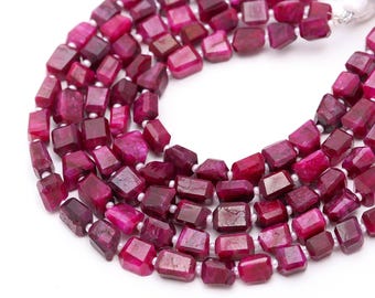 Gefacetteerde robijn korund kralen in tuimelvorm, 8 mm rood geverfde robijnklompjes vorm kralen, 8" streng fancy sieraden maken kralen losse rode kralen